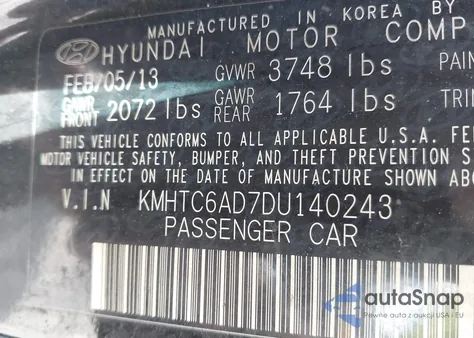 2013 Hyundai Veloster Base W/Gray z USA, uszkodzony, nr VIN KMHTC6AD7DU140243